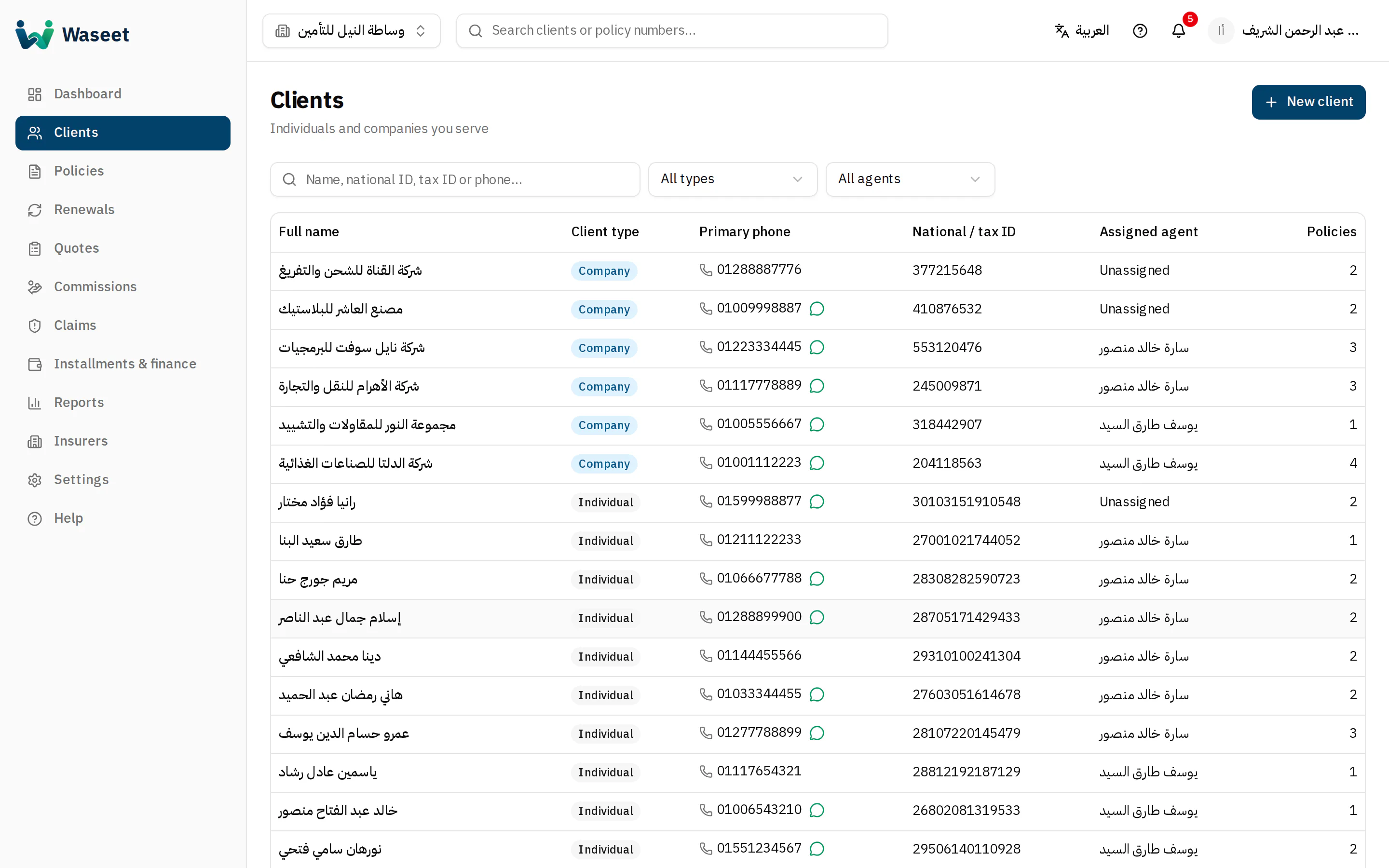 The clients list